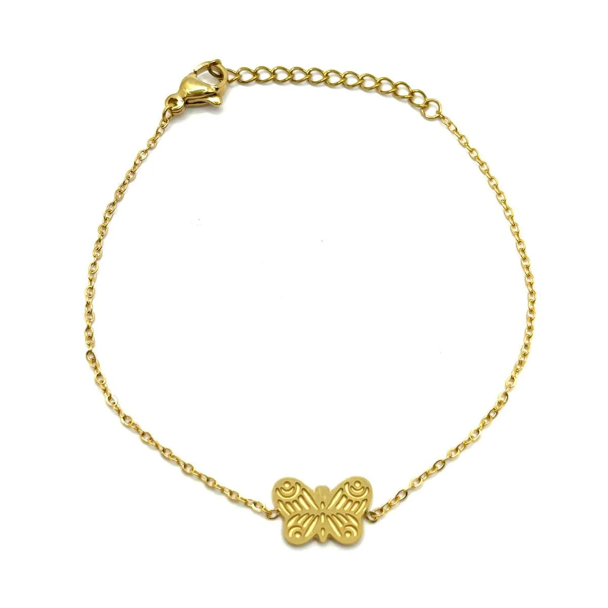 Pulsera Acero Dorado Mujer Diseño Mini Mariposa Grabada