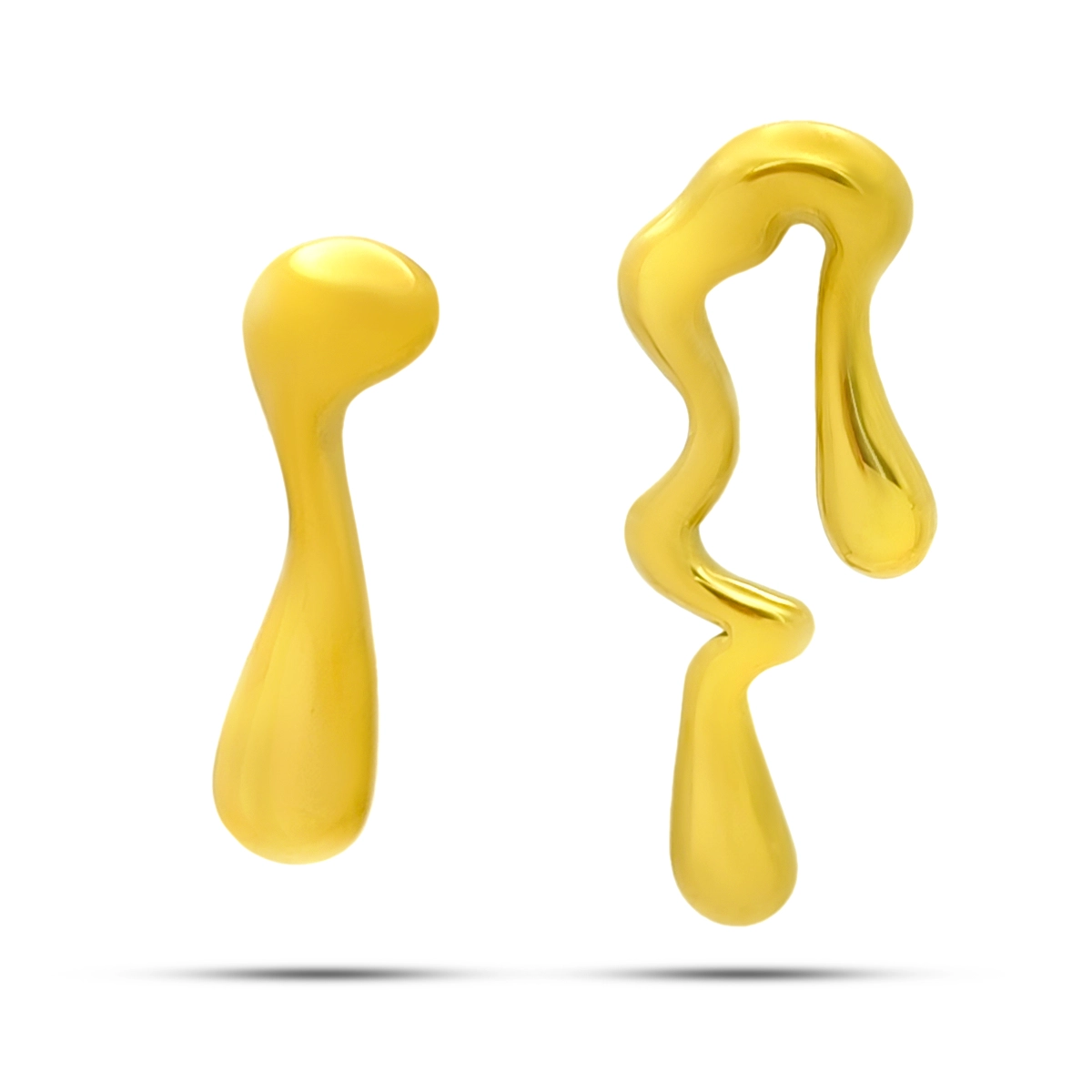 Aretes Acero Dorado Asimétricos Gotas Cayendo Derretidas