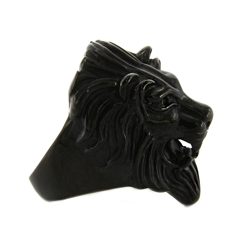 Anillo Acero Negro Hombre Cabeza Leon Poder Liderazgo