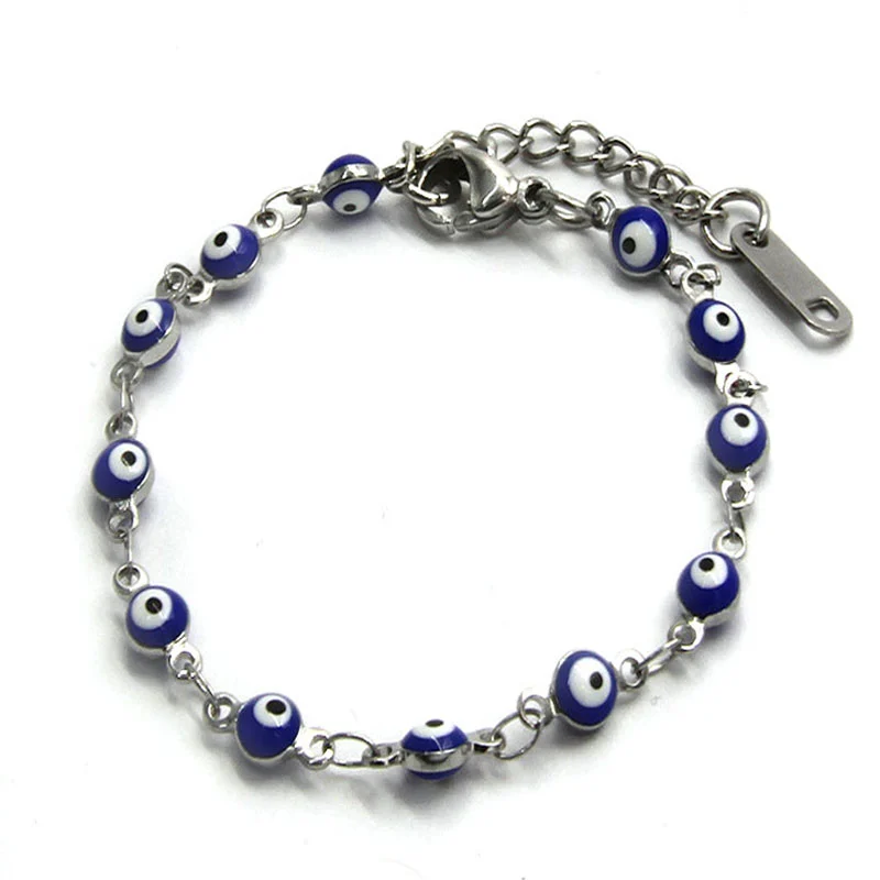 Pulsera Acero Plateado Ojo Turco Nazar 4 Mm Azul