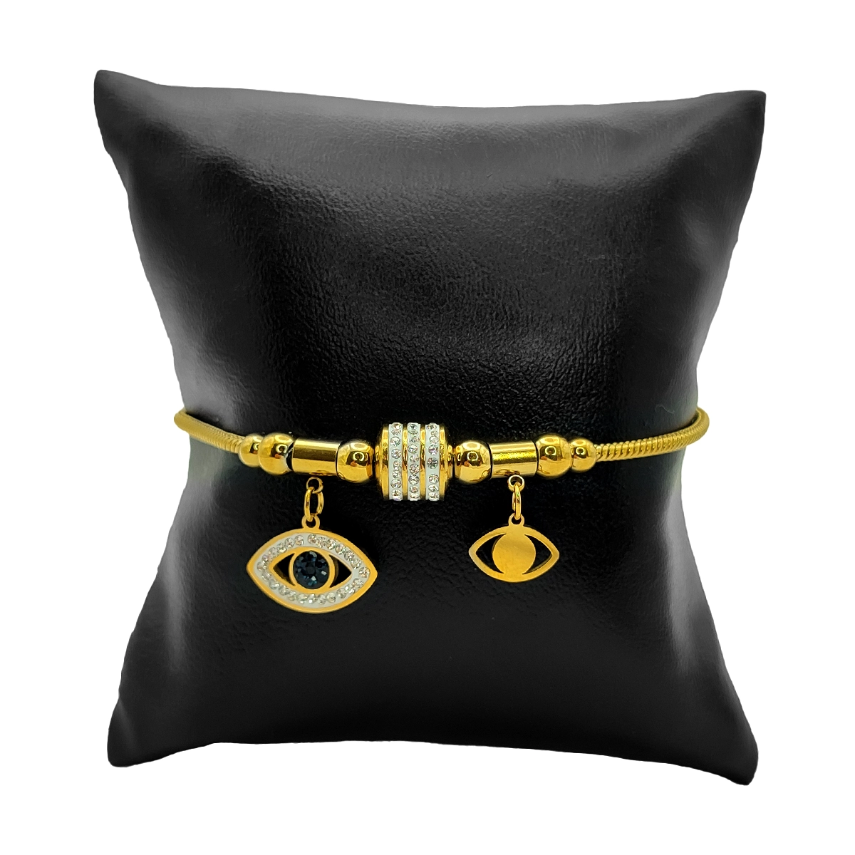 Pulsera Acero Dorado Cola de Rata Ojo Cristales