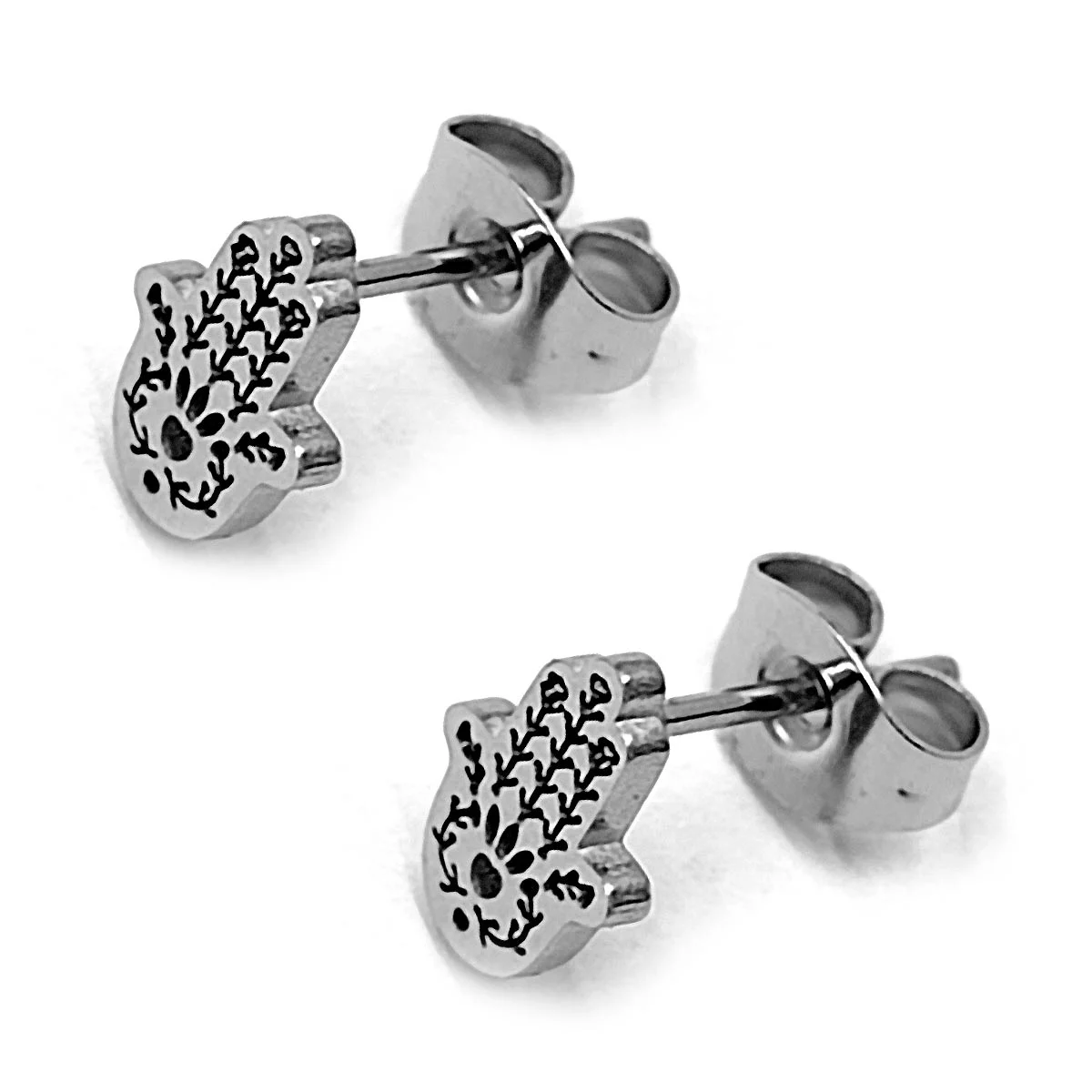 Aretes Acero Inox Plateado Broquel Mano Fatima Mandala