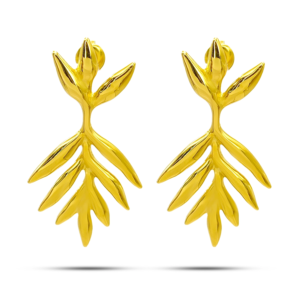 Aretes Acero Inox de Noche Elegantes Hojas Rama Palmera
