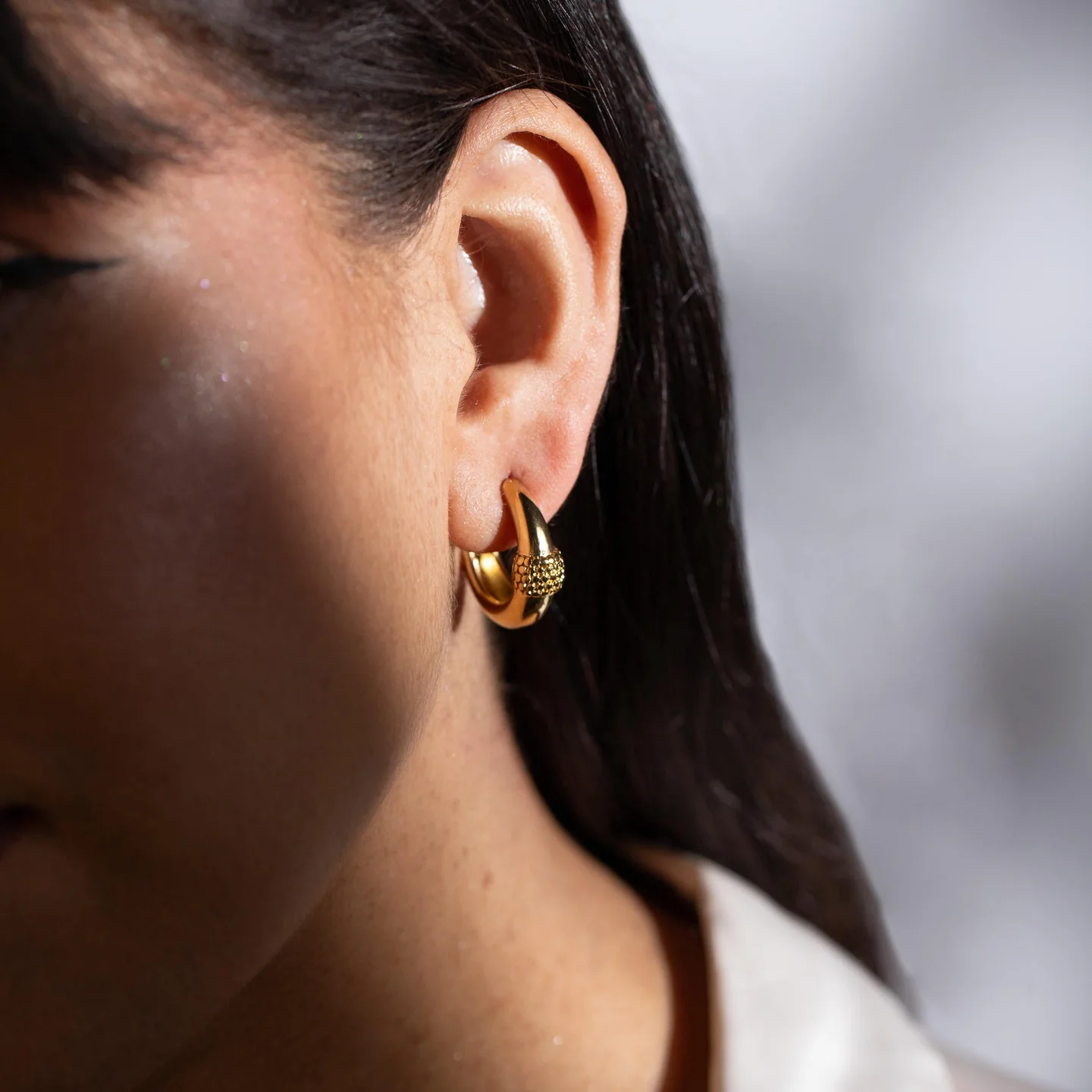 Aretes Acero Dorado Media Arracada Chunky Banda Textura