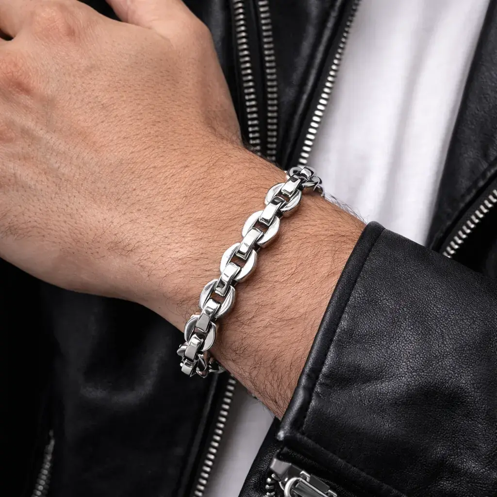 Pulsera Acero Plateado  Esclava Semi Circulo Entrelazado