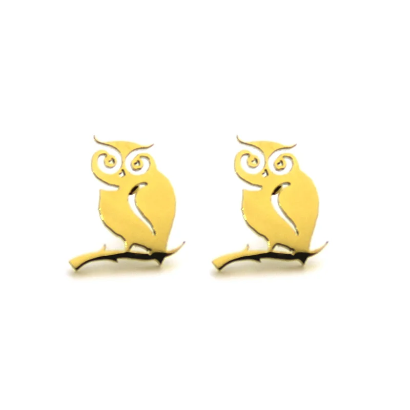 Aretes Acero Tipo Broquel Buho Dorado