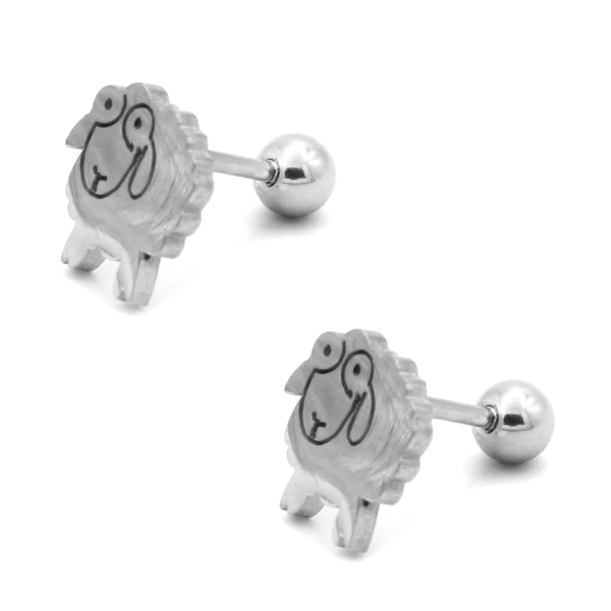 Aretes Tipo Broquel Dormilon Acero Plateado Oveja Frontal