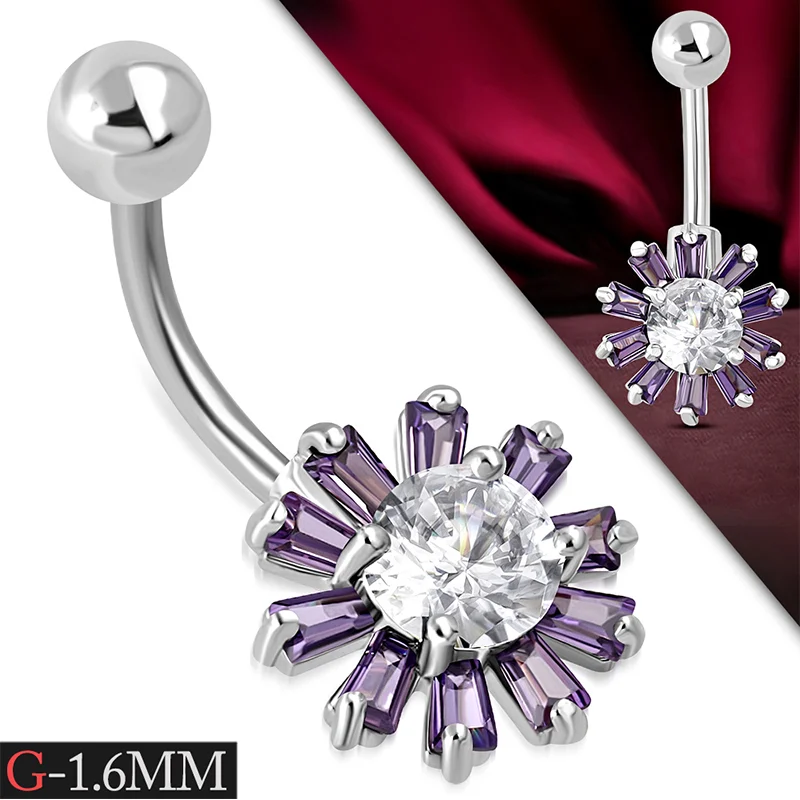 Piercing Para Ombligo Acero Zirconia Flor Violeta