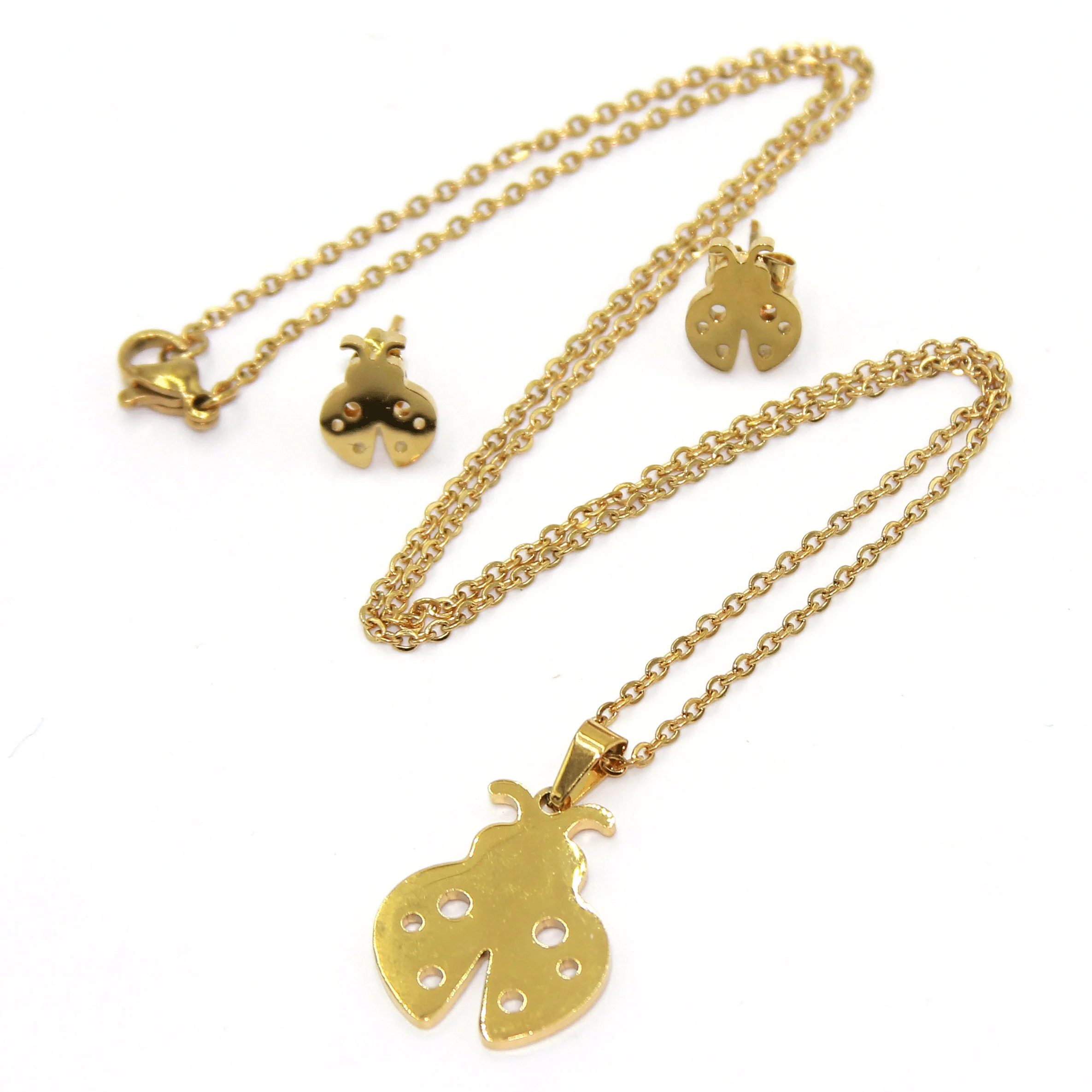 Set Joyeria Acero Dorado Mariquita Catarina Primaveral