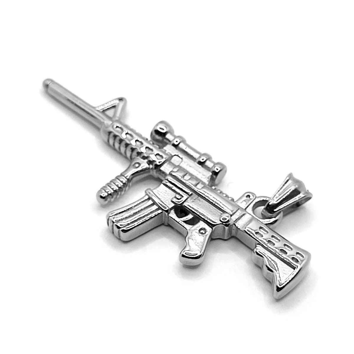 Dije Acero Plata Rifle Grande Arma Ak-47 Cuerno De Chivo
