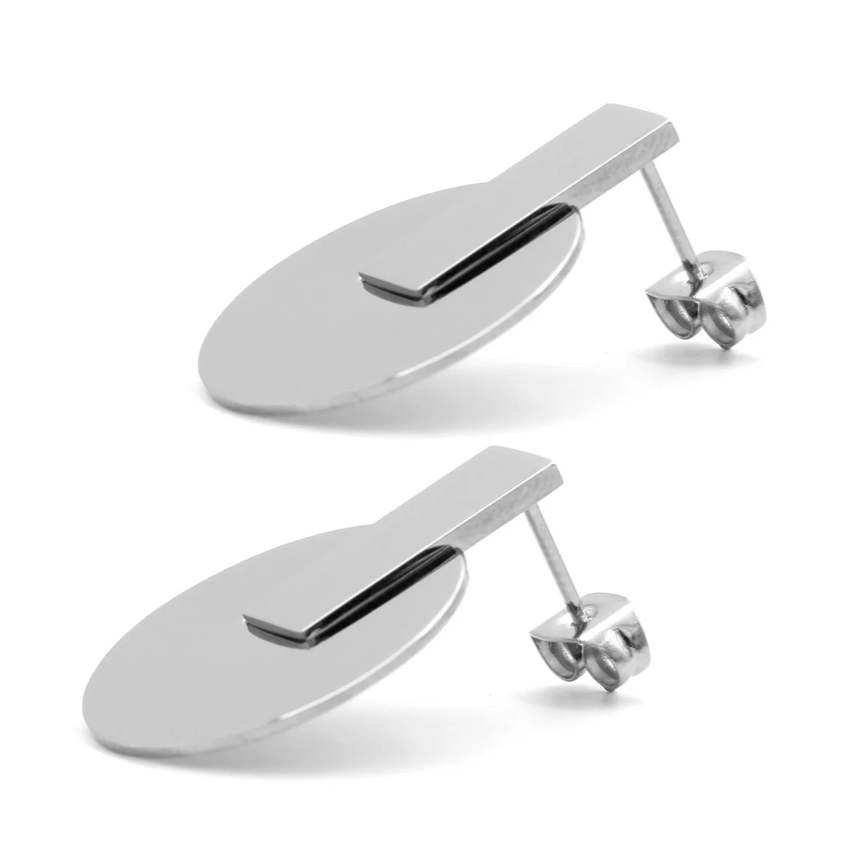 Aretes Acero Inox Plateado Diseño Geometrico Minimalista