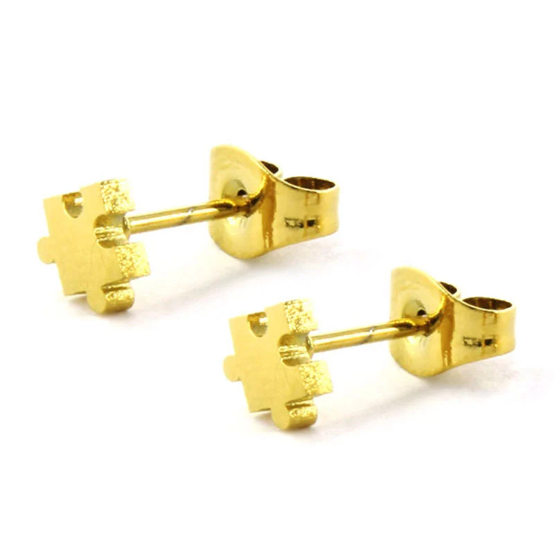 Aretes Tipo Broquel Acero Dorado Petite Rompecabezas