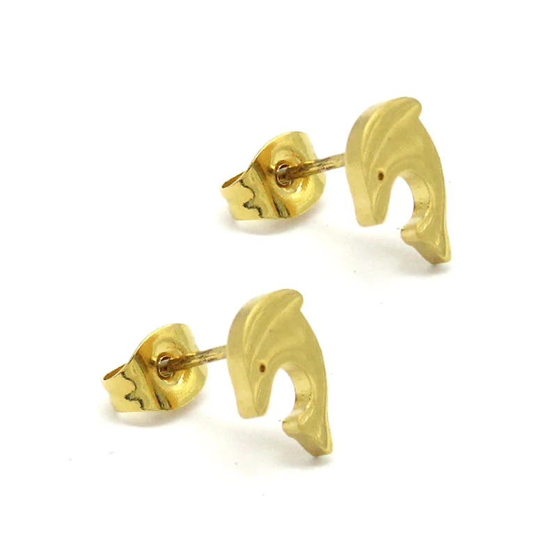 Aretes Tipo Broquel Acero Inoxidable Dorado Delfín