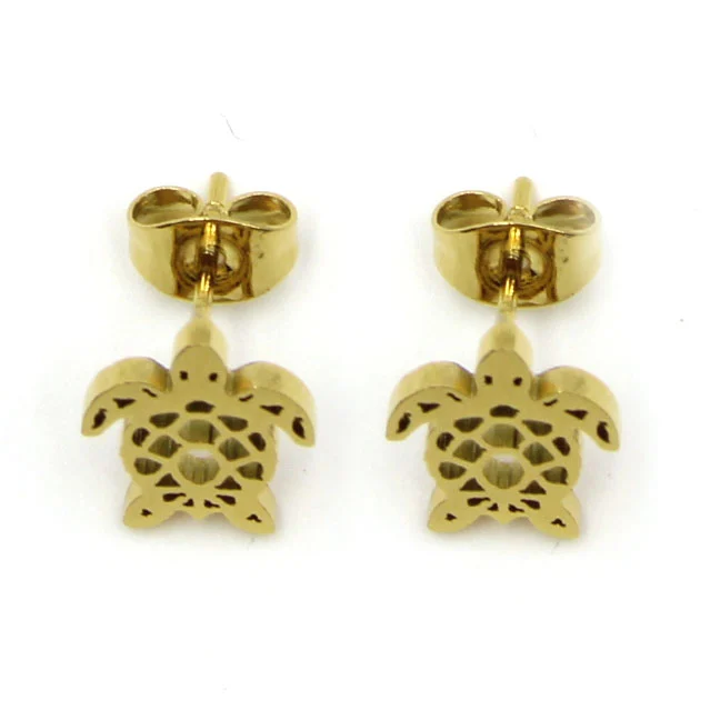Set Joyeria Acero Dorado Cadena Aretes Dije Tortuga