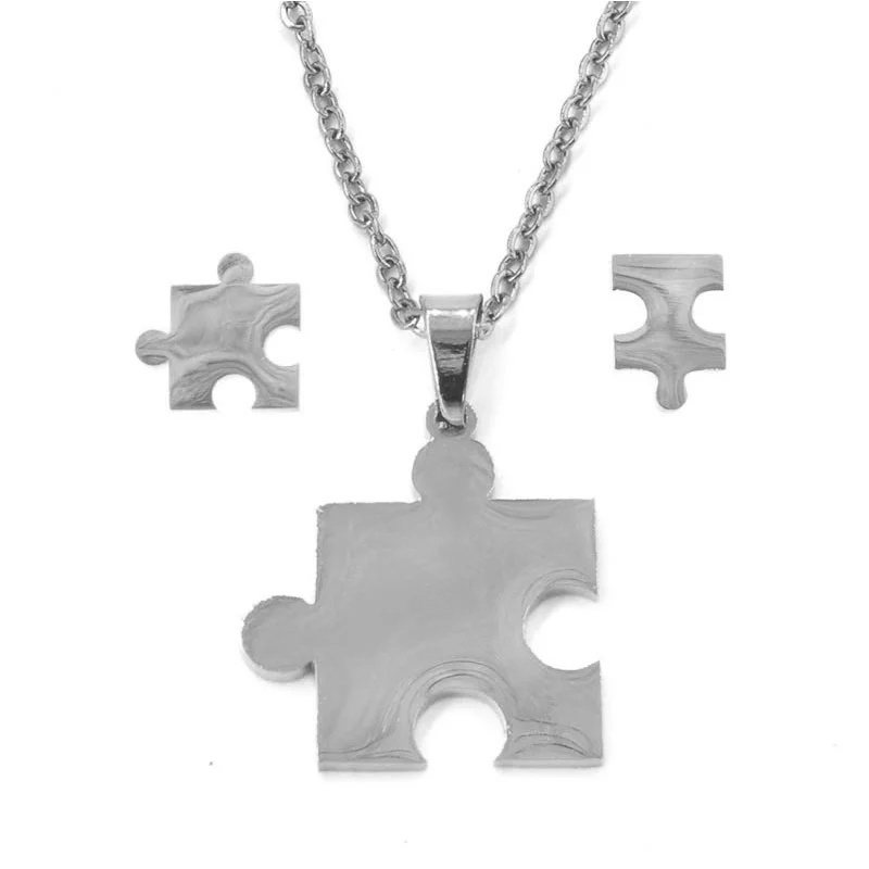 Set Joyeria Acero Inoxidable Plateado Rompecabezas Puzzle