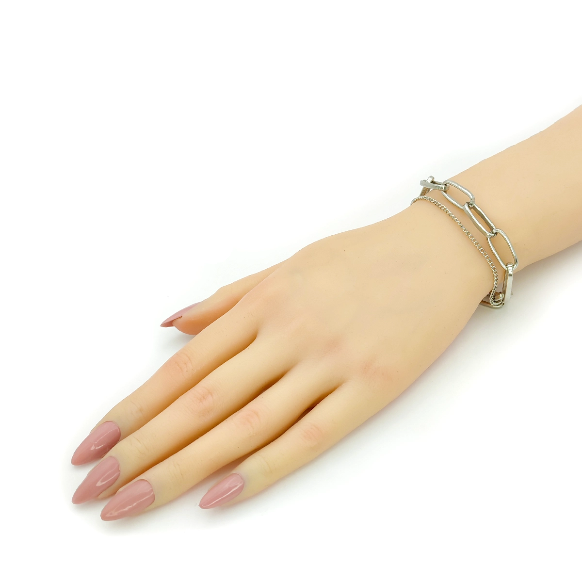Pulsera Acero Plateado Doble Eslabon Largo Ancho y Cubana