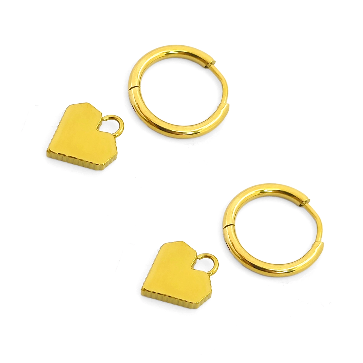 Aretes Acero Inox Dorado Huggies Colgante Corazon Negro