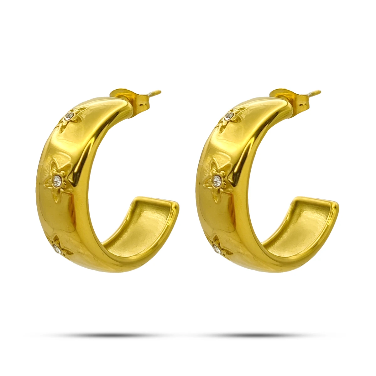 Aretes Acero Dorado Arracadas Gruesas Estrellas Zirconia