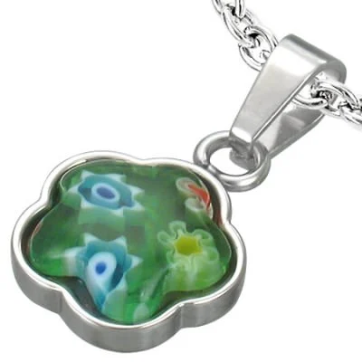 Dije de Acero y Cristal Diseño Flor en Verde