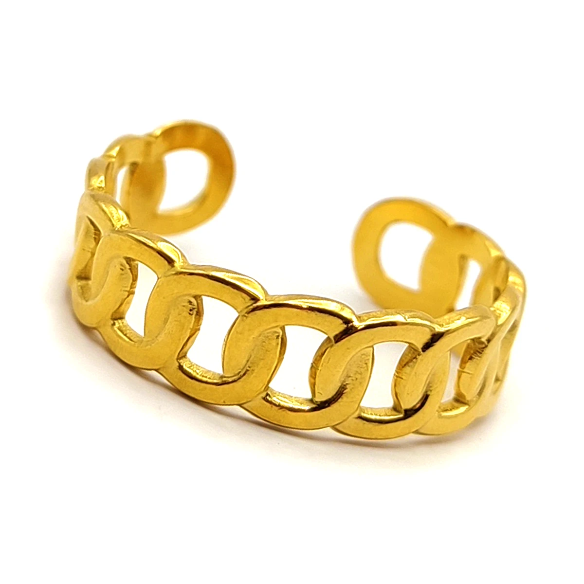 Anillo Acero Inox Dorado Eslabones Cadena Ajustable