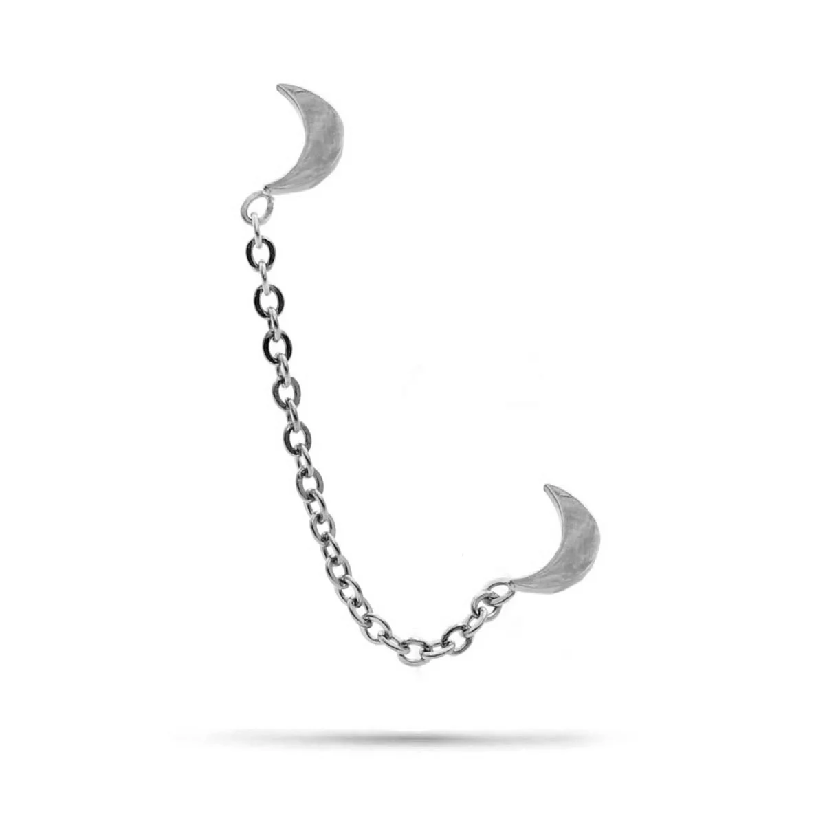 Ear Cuff Acero Inoxidable Plateado Doble Luna Cadena - Aretes