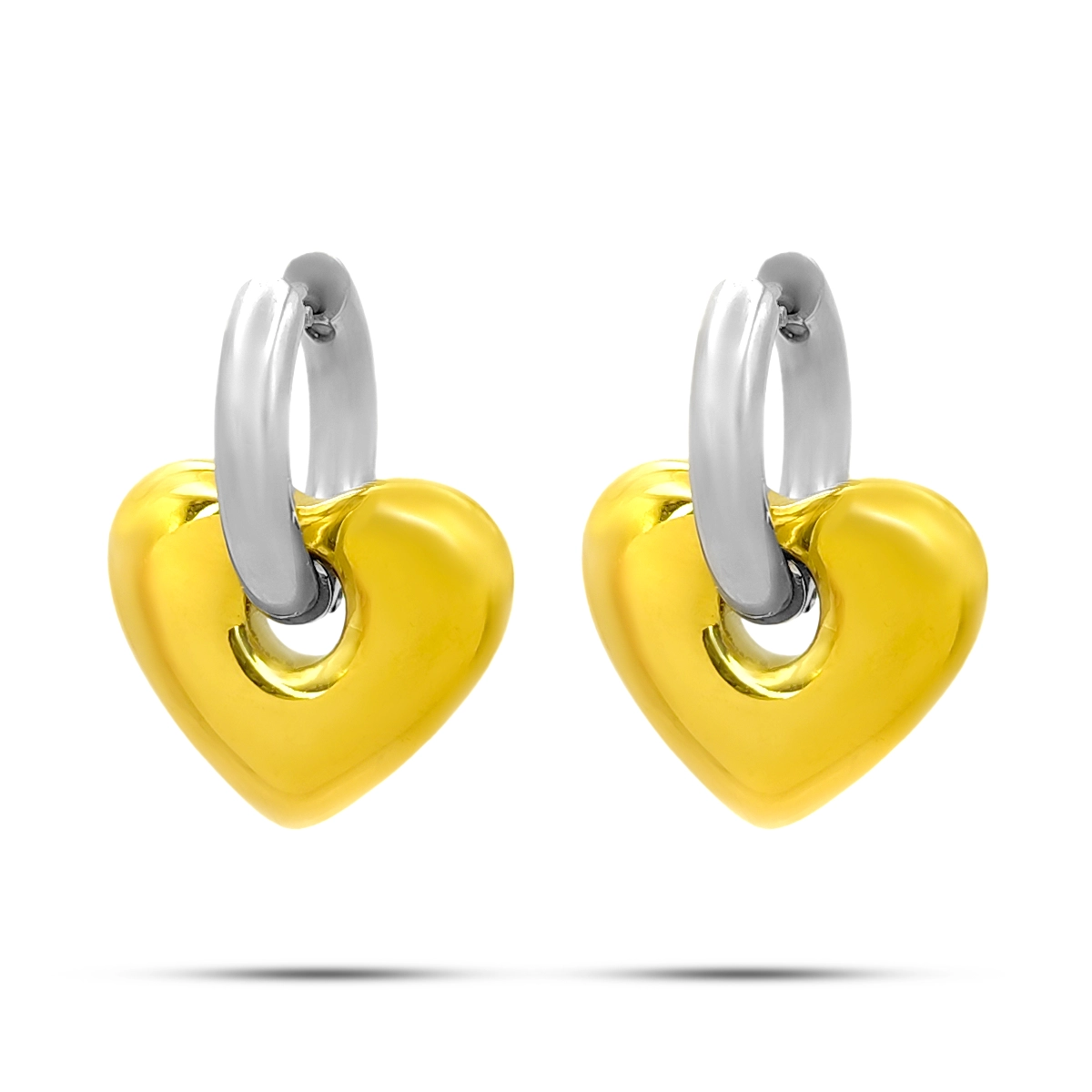 Aretes Acero Bicolor Huggies Chunky Colgante Corazon