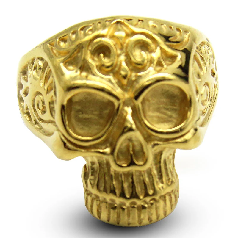 Anillo Hombre Acero Inoxidable Dorado Calavera Craneo