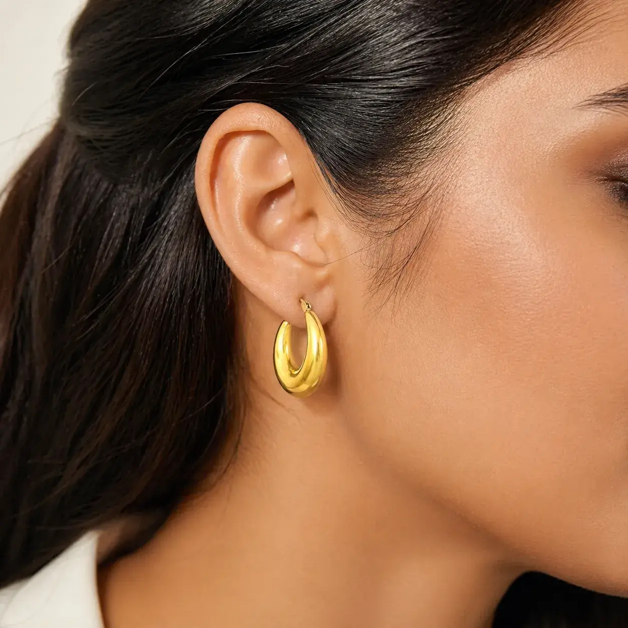 Aretes Acero Dorado Arracadas Chunky Gruesas Moda