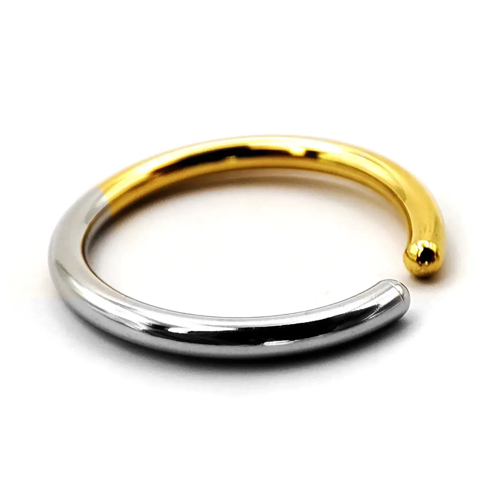 Anillo Acero Inox Bicolor Delgado Tubular Liso Pulido