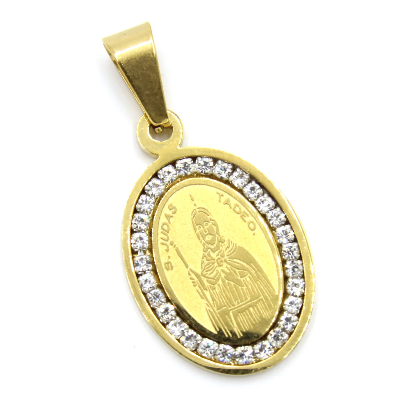 Dije Acero Dorado Ovalo 23 Mm San Judas Zirconia