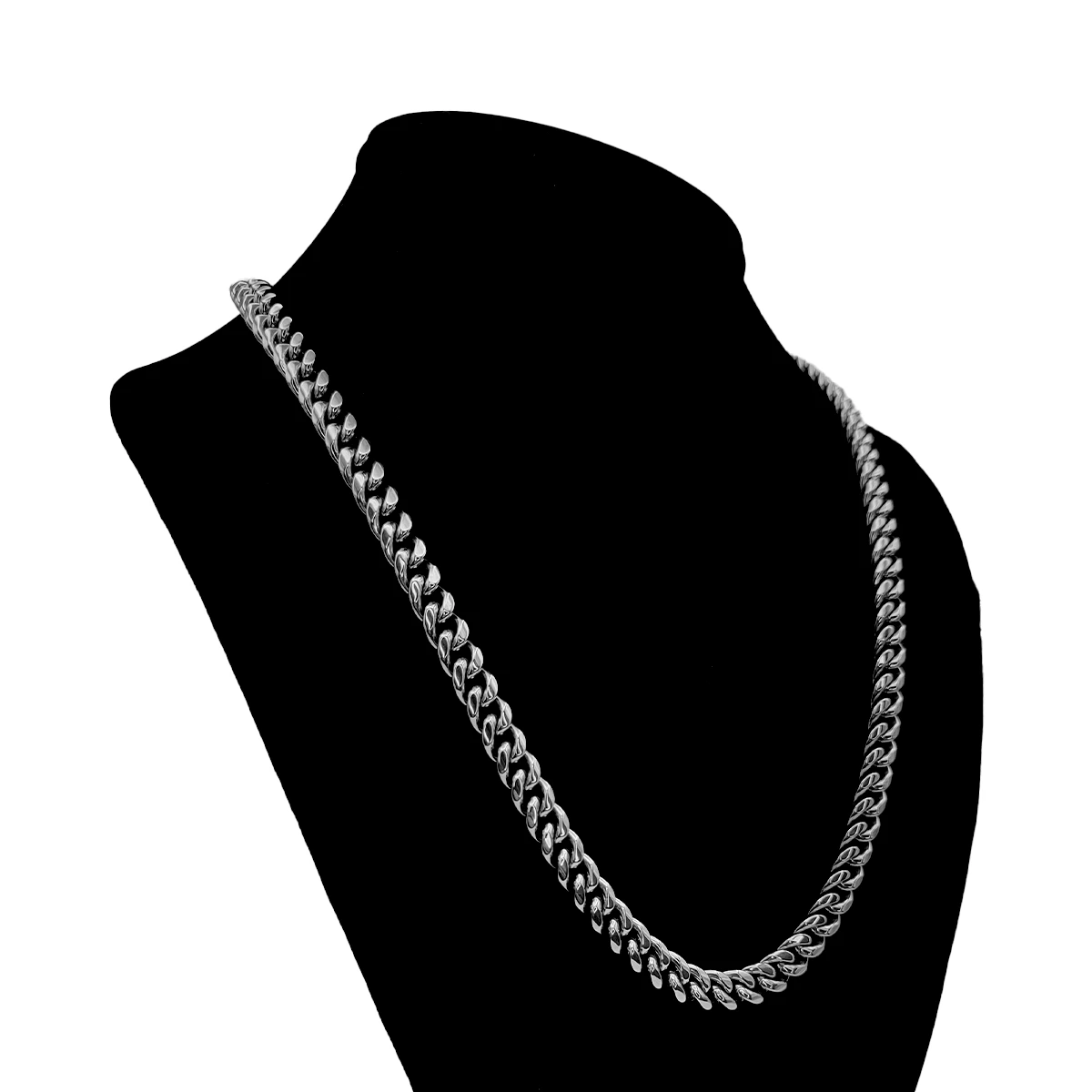 Cadena Acero Plateado Cubana 8 mm Broche Moderno