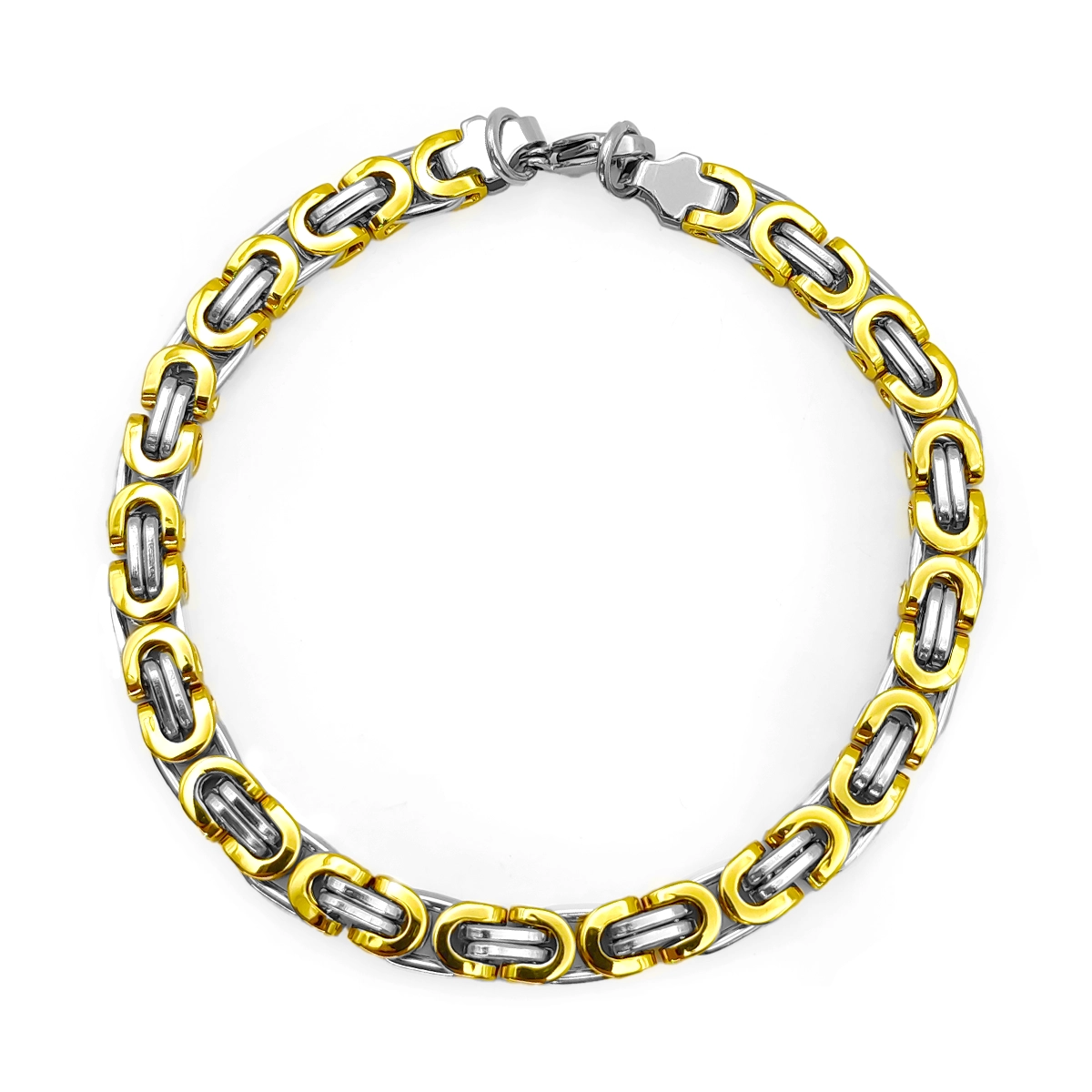 Pulsera Acero Inox Esclava Eslabon Bizantino Semicirculo