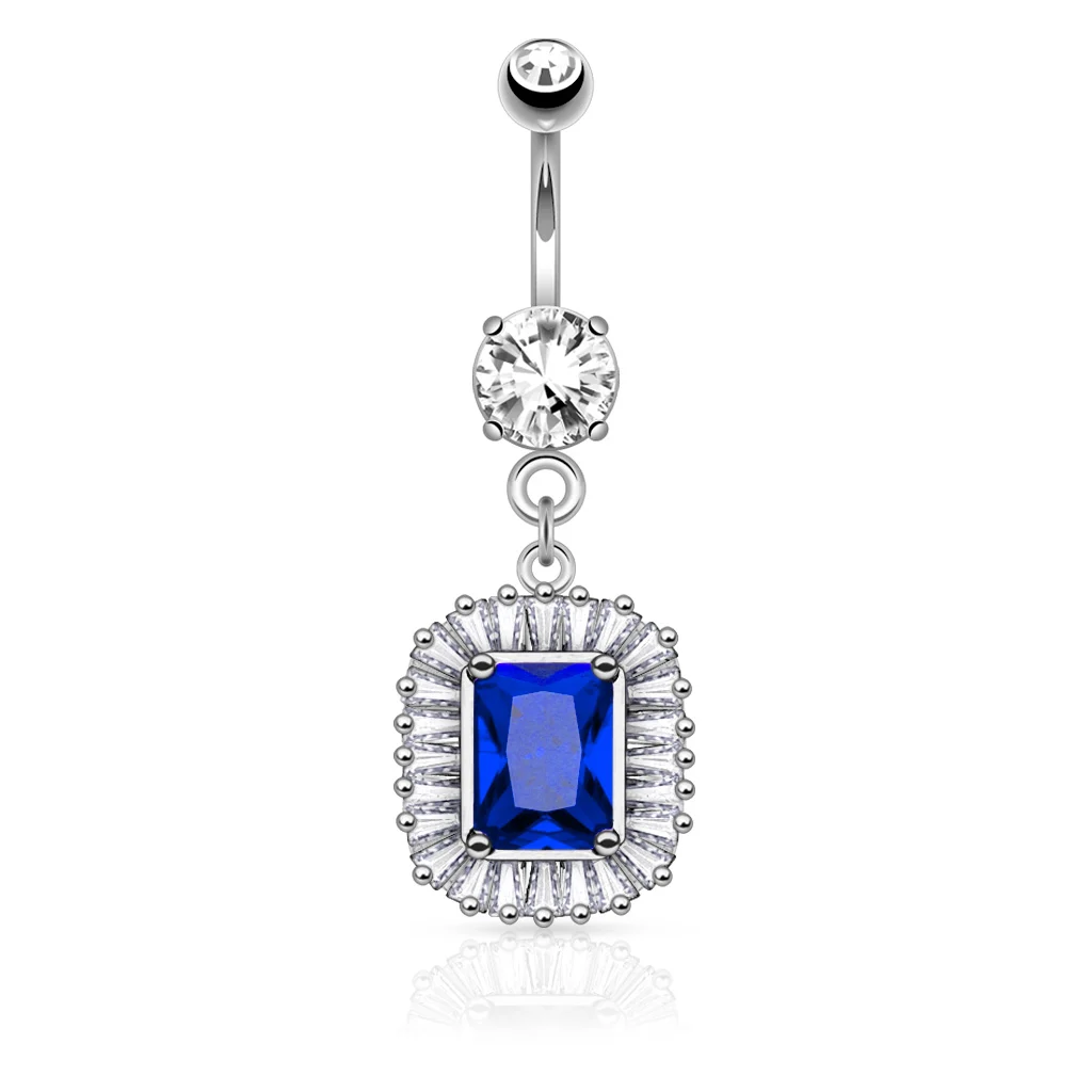 Piercing Ombligo Acero Plateado Pétalos Zirconias Azul