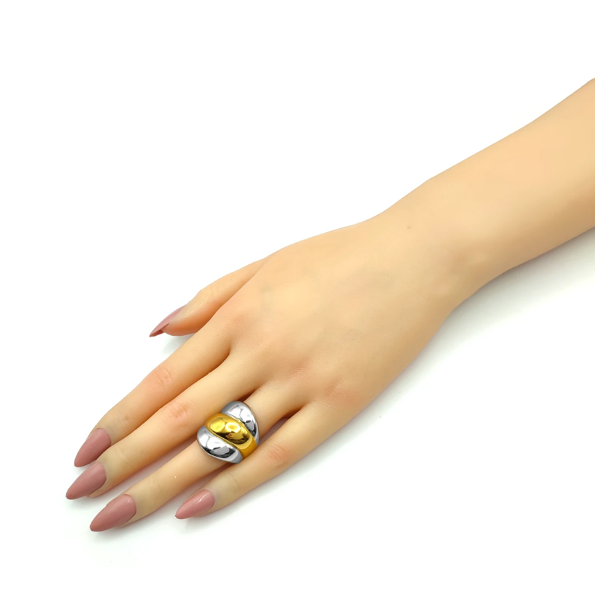 Anillo Acero Inox Bicolor Chunky Tres Lineas Gruesas