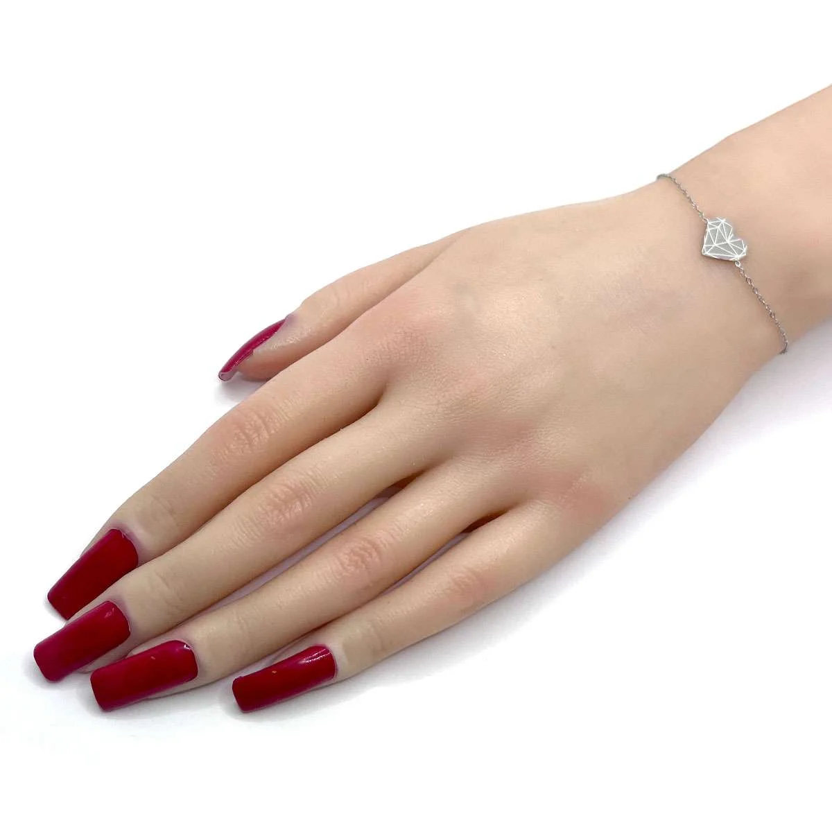 Pulsera Acero Plateado De Mujer Diseño Corazón Geométrico