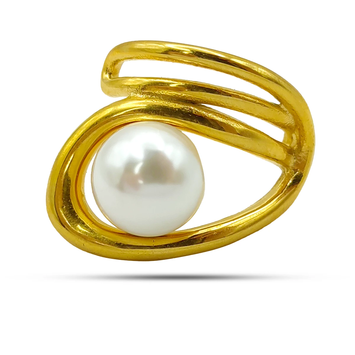 Anillo Acero Dorado Irregular Espiral Perla Ajustable