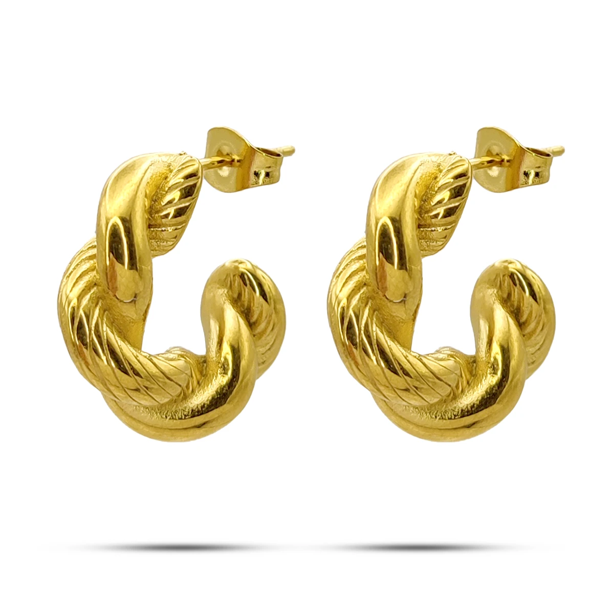Aretes Acero Arracada Trenzada Doble Lisa y Rayas