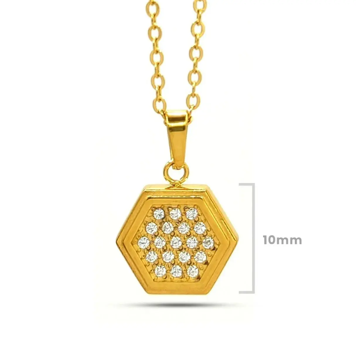 Collar Acero Dorado Mini Hexagono Cristales Elegante