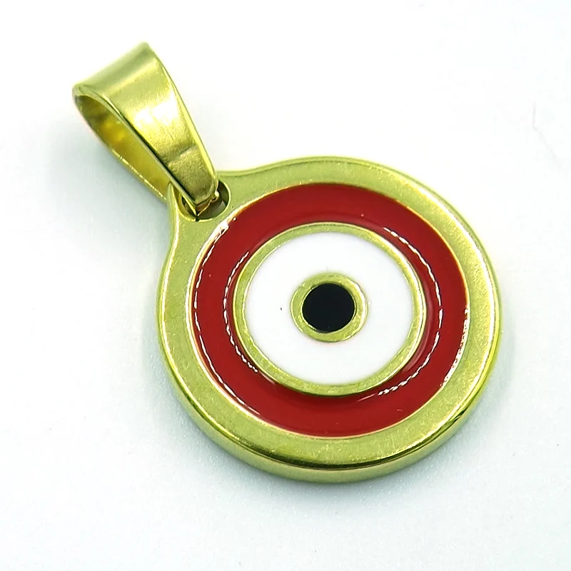 Dije de Acero Inox Dorado Ojo Turco Rojo