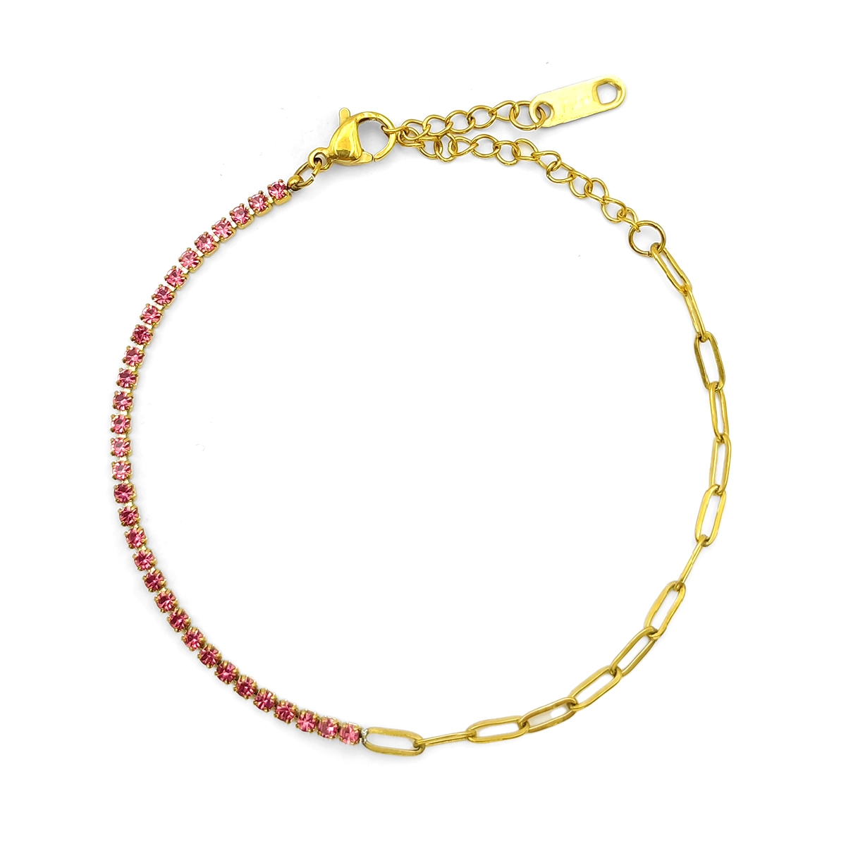 Pulsera Acero Dorado Fila Zirconias Eslabon Oval Delgado