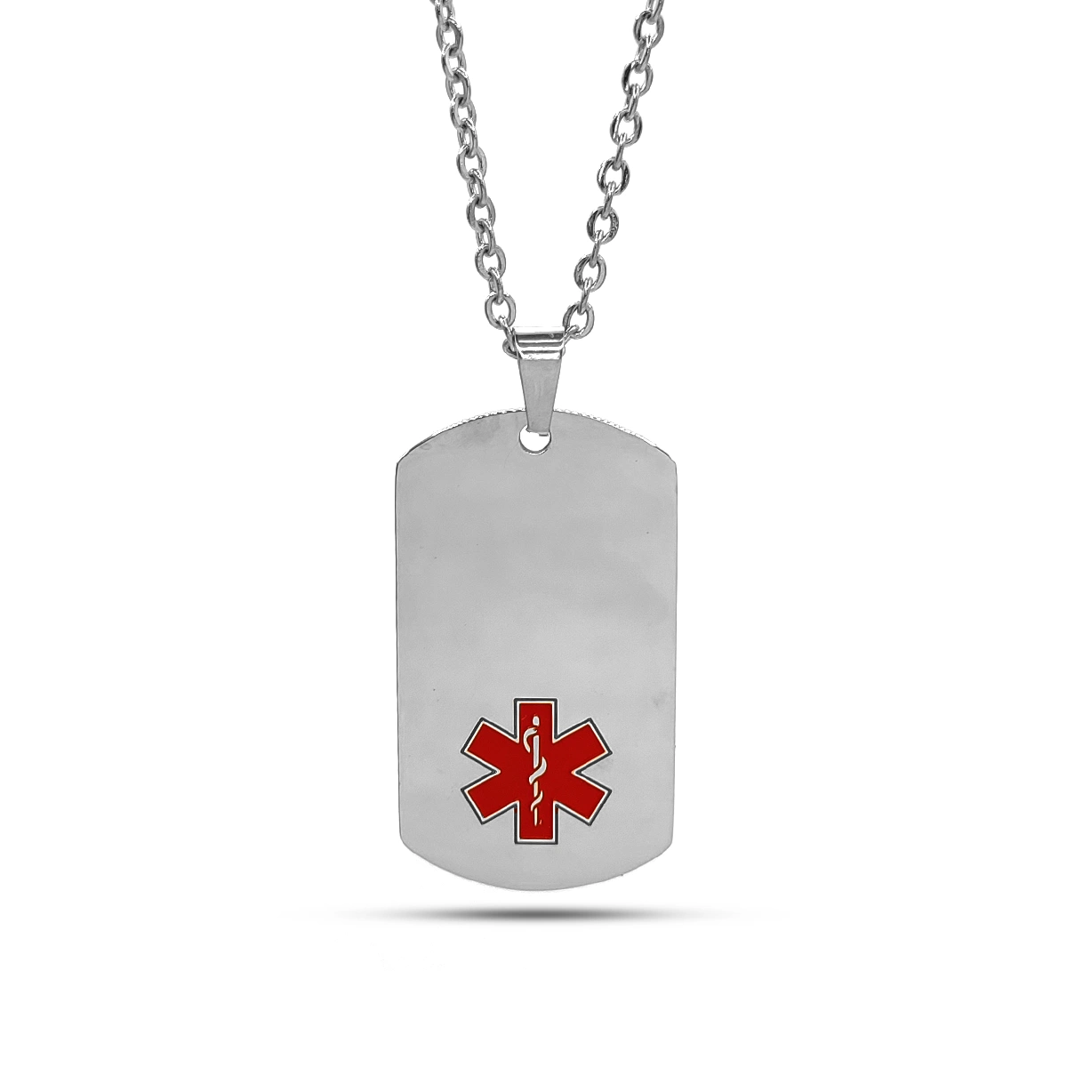 Collar Acero Placa Militar Símbolo Médico Para Grabado
