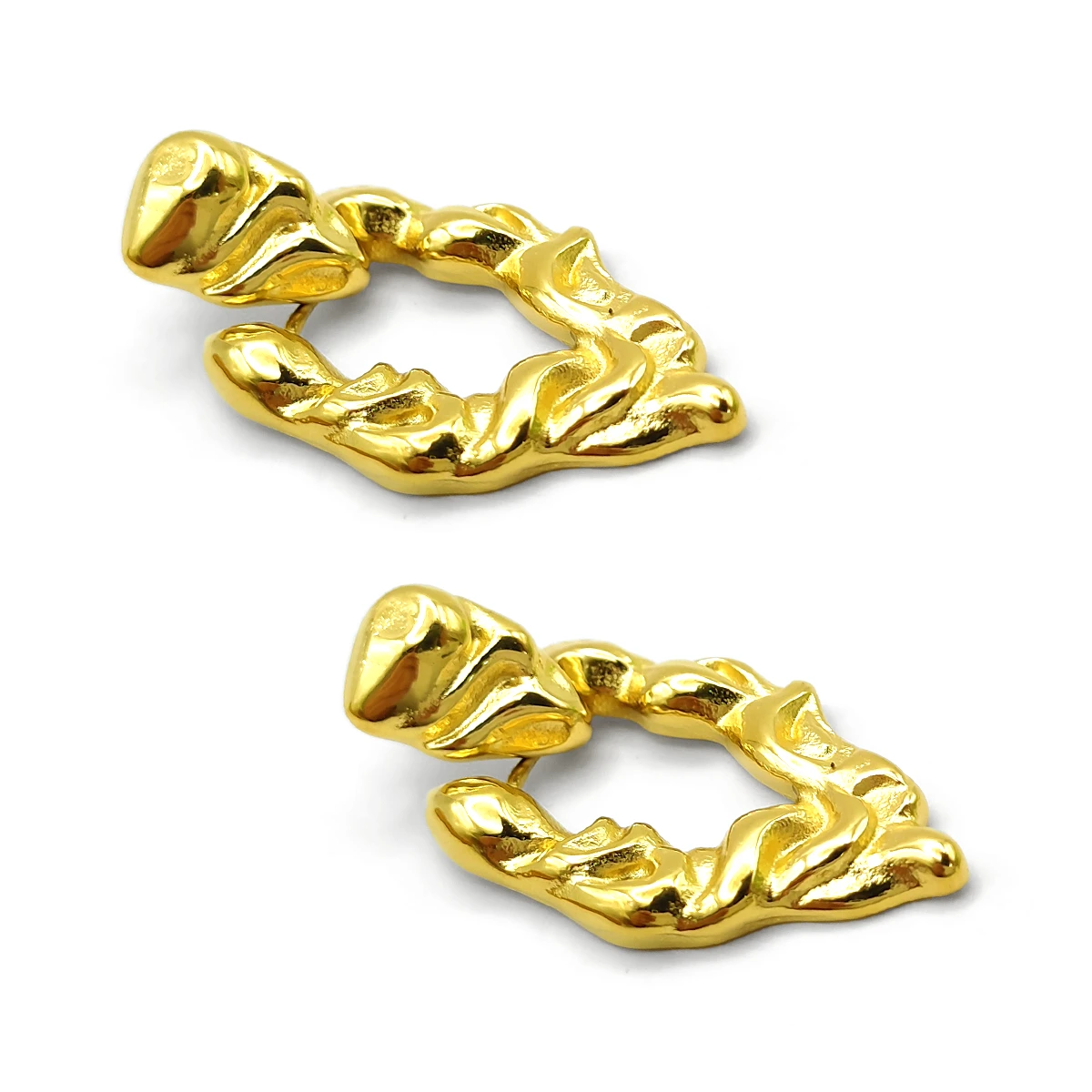 Aretes Acero Inox Dorado Triangulo Irregular Martillado