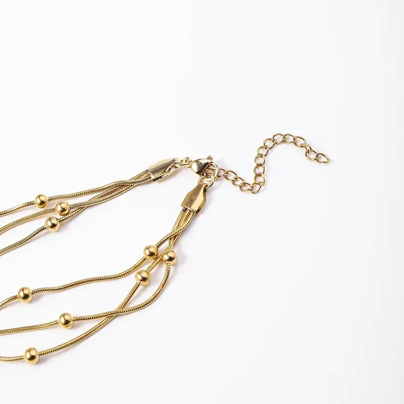 Pulsera Acero Dorado Triple Cola de Rata con Balines