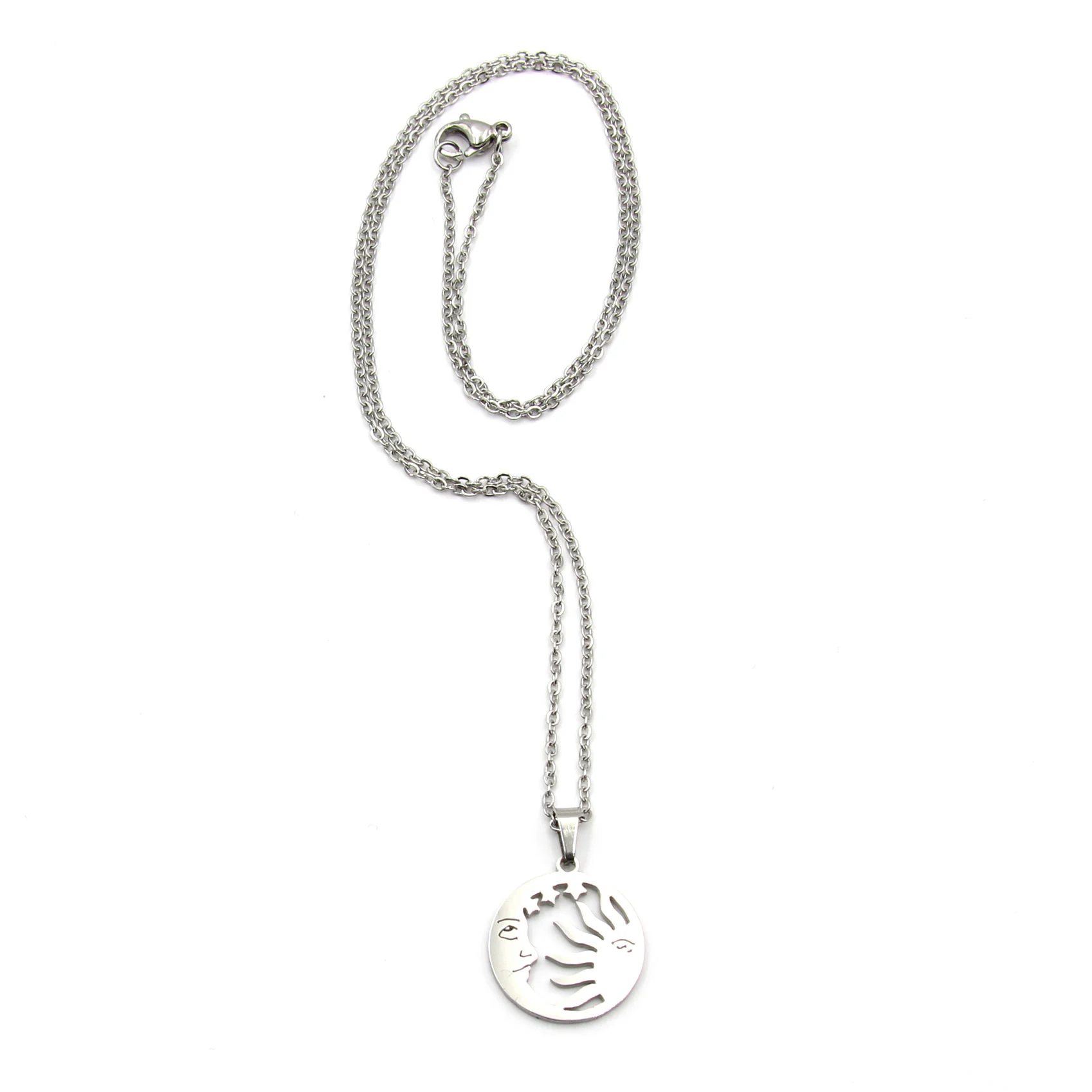 Set de Joyeria Plateado Cadena Aretes Dije Eclipse Luna