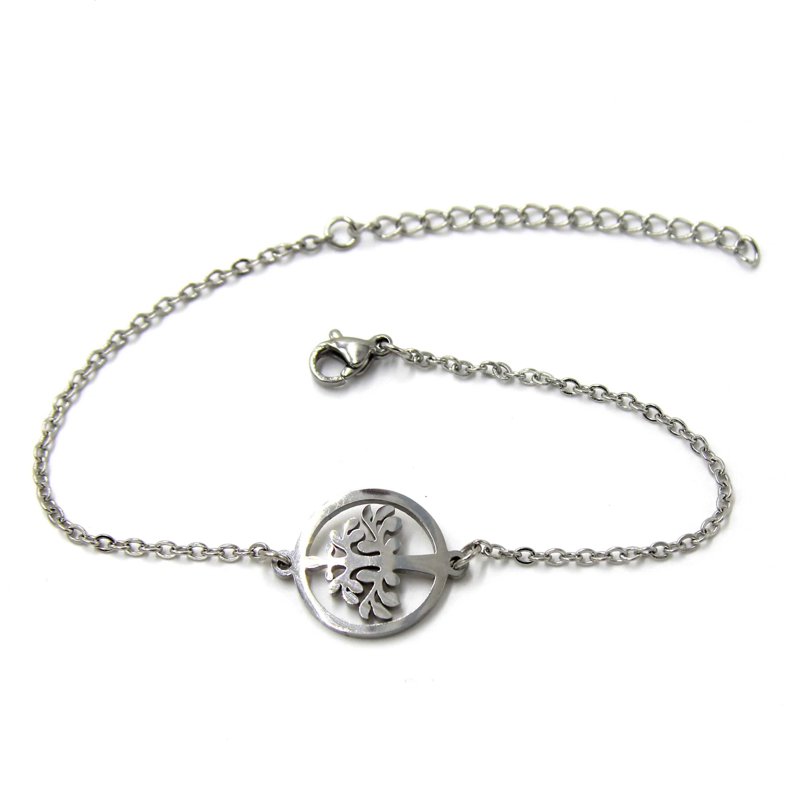 Pulsera Acero Plateado Árbol De La Vida Protección Gratitud