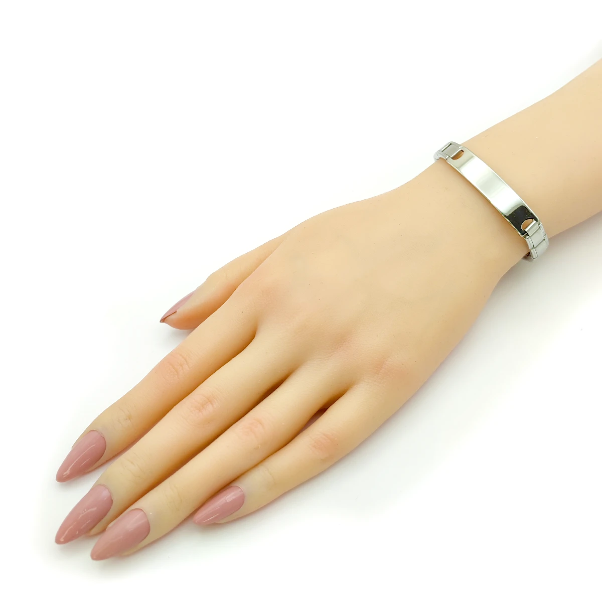 Pulsera Acero Plateado Italiana Placa Lisa Para Grabado