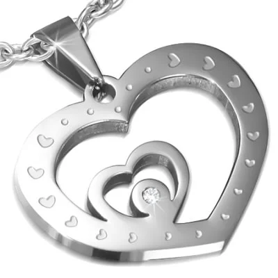 Dije de Acero Inoxidable Plata Diseño Corazon Concentrico
