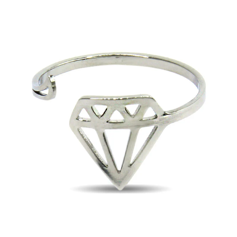Anillo Acero Inoxidable Plateado Diamante Liso Ajustable