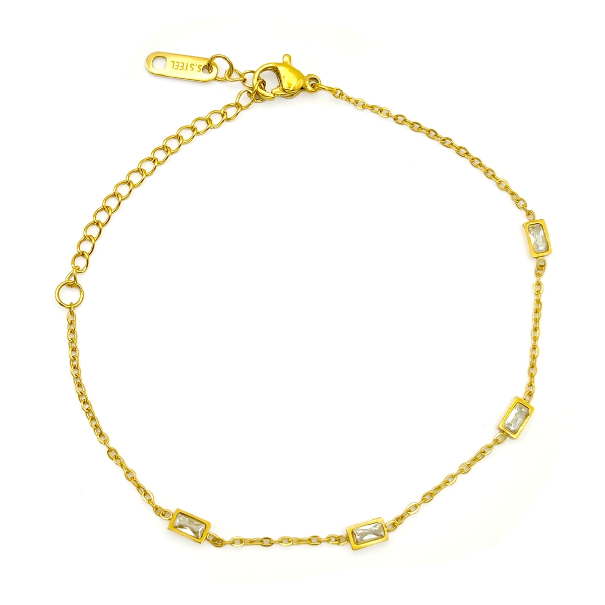 Pulsera Acero Dorado Zirconias Rectangulares Claras