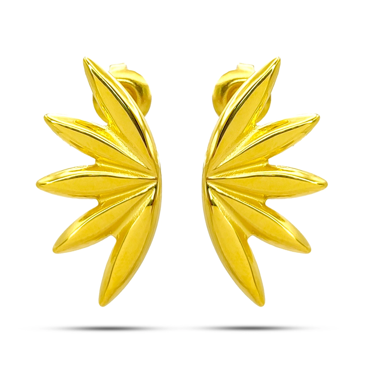 Aretes Acero Inox Hoja Media Flor Cinco Petalos Elegante